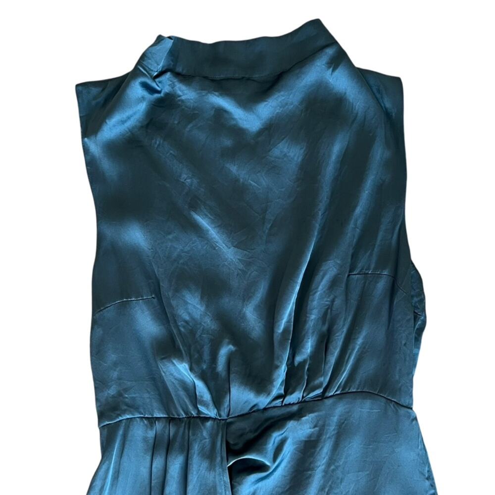 By Anthropologie Maeve Women’s Mock-Neck Draped Silk Teal Asymmetric Hem Dress 4 - Picture 3 of 12